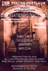 Lectura dramatizada de la obra El pasatiempo nacional, a cargo de la agrupación Teatro Partenón, bajo la dirección de Gabriel Gorcés.
